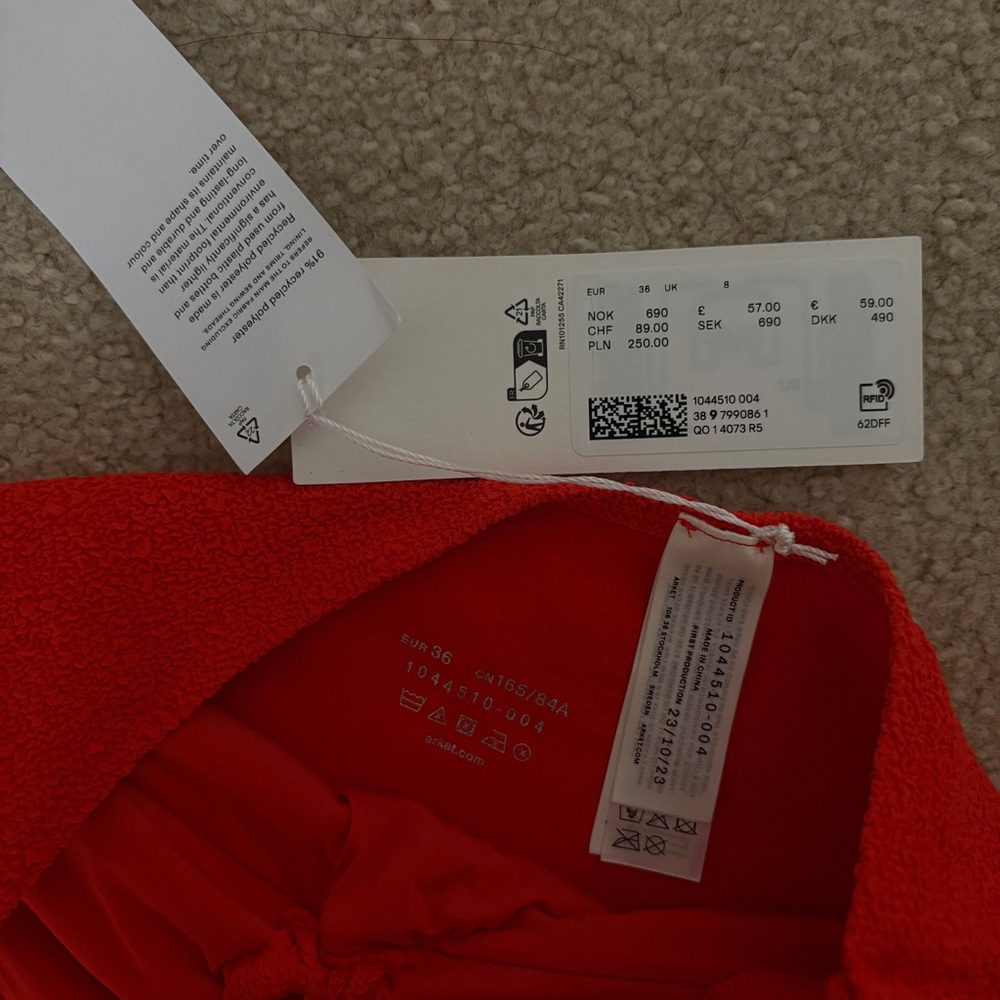 Arket Orange One Piece Strapless Swimsuit - Picture 3 of 5